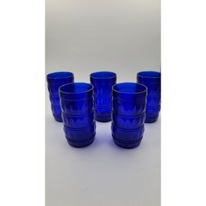 Vintage 5 Retro FRANCESINHO Brazil Cobalt Blue 4.5" Tumblers Glasses 10 Ounce